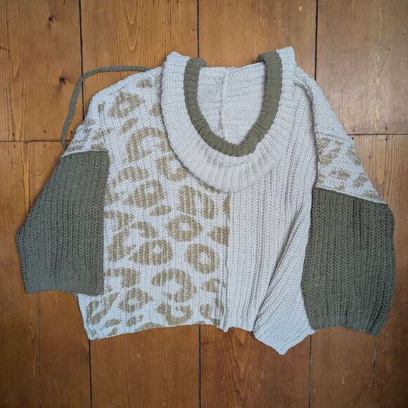 POL Chunky Knit Hooded Sweater Size L oversized Cheetah Print - Picture 5 of 5